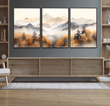 70049-MGV-FC-60X30-3P_Black-Autumn Mountain Forest Wall Art – Misty Landscape Canvas Print, Rustic Nature Inspired Decor for Living Room, Bedroom or Office