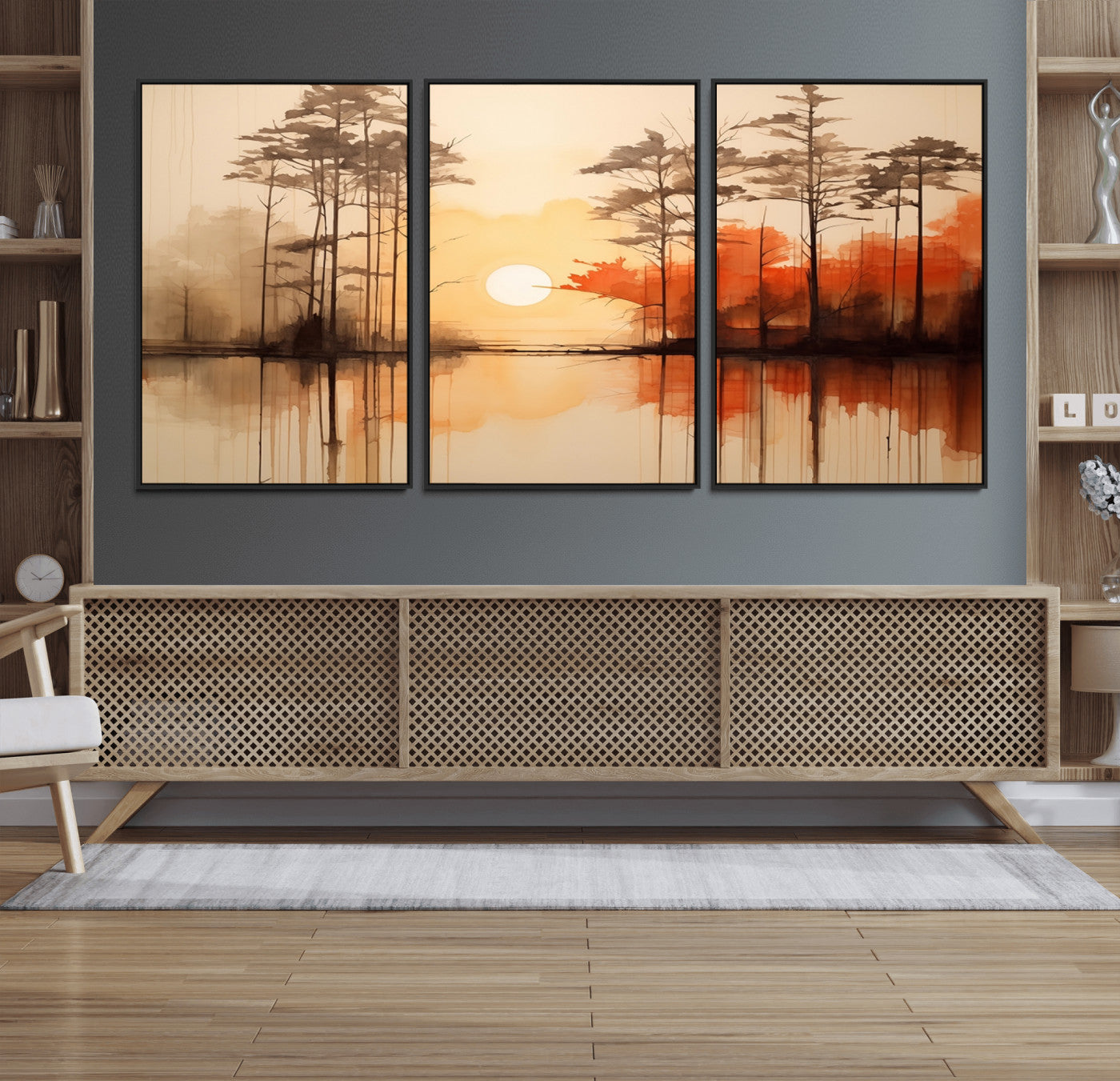 51083-MGV-CV-36X24-Sunset Lake Forest Wall Art – Serene Trees and Orange Sky Reflection Canvas Print, Tranquil Nature Decor for Living Room, Office