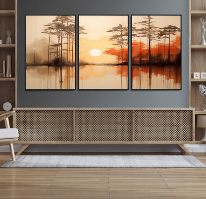 51083-MGV-CV-36X24-Sunset Lake Forest Wall Art – Serene Trees and Orange Sky Reflection Canvas Print, Tranquil Nature Decor for Living Room, Office
