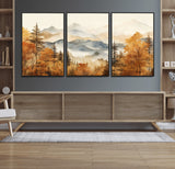 72950-MGV-FC-60X30-3P_Black-Autumn Mountain Forest Wall Art – Golden Fall Landscape Canvas Print, Nature-Inspired Home Decor for Living Room, Bedroom or