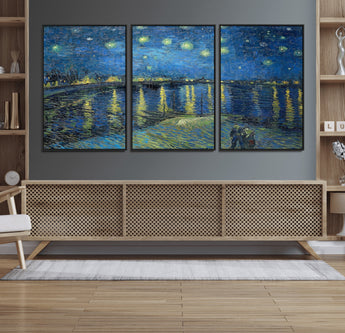 94605-MGV-CV-36X24-Starry Night Over the Rhone Wall Art – Vincent van Gogh Canvas Print, Famous Impressionist Painting for Living Room, Office