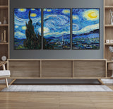39177-MGV-FC-60X30-3P_Black-Starry Night Wall Art – Vincent van Gogh Famous Painting Canvas Print, Timeless Starry Sky Decor for Living Room, Bedroom or