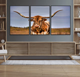18594-MGV-FC-60X30-3P_Black-Texas Longhorn Bull Wall Art – Rustic Western Cattle Canvas Print, Country Farmhouse Decor for Living Room, Office or Cabin
