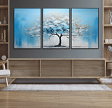 25021-MGV-FC-60X30-3P_Black-Abstract Tree Wall Art – Blue and White Canvas Painting with Gold Accents, Modern Nature-Inspired Artwork for Living Room, Bedroom