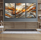 Lines1-MGV-FC-60X30-3P_Black-Abstract Metallic Wall Art – Silver and Gold Wave Canvas Print with Sparkling Accents, Modern Luxury Decor for Living Room, Office