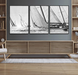 Boat-1-MGV-FC-60X30-3P_Black-Sailboat Racing Wall Art – Nautical Black and White Canvas Print, Ocean Adventure Decor for Office, Living Room or Bedroom
