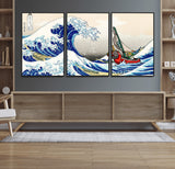 19450-MGV-FC-60X30-3P_Black-Great Wave Adventure Wall Art – Japanese Style Ocean Canvas Print, Fantasy Sailing Decor for Living Room, Bedroom or Office