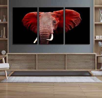 14788-MGV-FC-60X30-3P_Black-Red Elephant Wall Art – Bold Wildlife Canvas Print, African Safari Animal Decor for Living Room, Bedroom or Office