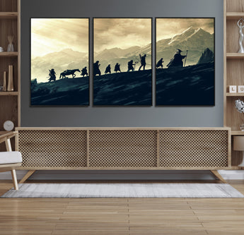 41574-MGV-FC-60X30-3P_Black-Fellowship Journey Wall Art – Epic Fantasy Adventure Canvas Print, Mountain Landscape Decor for Living Room, Office or Man Cave