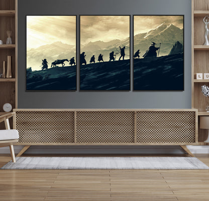 41574-MGV-FC-60X30-3P_Black-Fellowship Journey Wall Art – Epic Fantasy Adventure Canvas Print, Mountain Landscape Decor for Living Room, Office or Man Cave