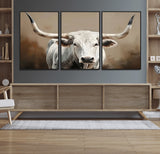 61423-MGV-CV-36X24-Longhorn Bull Wall Art – Rustic Western Texas Steer Canvas Print, Cowboy Farmhouse Decor for Living Room, Bedroom, Office or Ranch