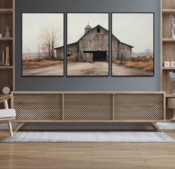 11602-MGV-FC-60X30-3P_Black-Old Barn Wall Art Canvas Print, Framed Rustic Barn Art Picture Print, Old Farmhouse Perfect Rustic Farmhouse Decor Artwork