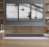 50559-MGV-FC-60X30-3P_Black-Banksy Girl with Balloon Wall Art – Famous Street Graffiti Canvas Print, Modern Urban Artwork for Living Room, Bedroom or Office