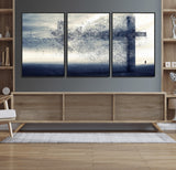 55718-MGV-FC-60X30-3P_Black-Surreal Cross Wall Art – Spiritual Faith Canvas Print, Abstract Christian Artwork with Modern Religious Symbol for Living Room,