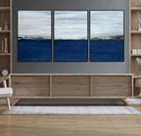 62197-MGV-CV-36X24-Abstract Ocean Wall Art – Minimalist Blue and White Canvas Print, Modern Coastal Seascape Painting for Bedroom, Living Room or