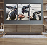 28934-MGV-CV-36X24-Farmhouse Cow Wall Art – Rustic Black and White Dairy Cattle Canvas Print, Country Barn Animal Painting for Kitchen, Living Room