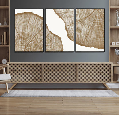 99692-MGV-FC-60X30-3P_Black-Tree Ring Linocut Wall Art Canvas Print, Framed Wood Cut Art Picture Print, Tree Rings Perfect Minimalist Rustic Decor Artwork