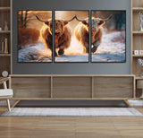 50490-MGV-CV-36X24-Highland Cow Wall Art – Rustic Panoramic Canvas Print Two Cattle Snowy Landscape, Farmhouse Country Decor for Living Room Office