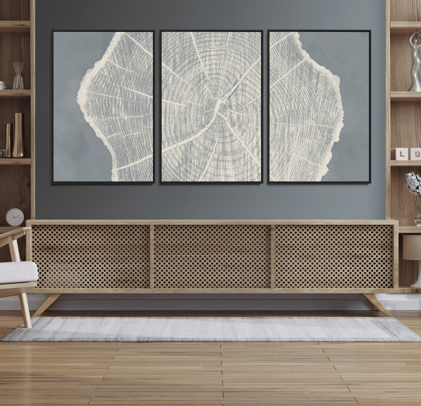 25547-MGV-CV-36X24-Tree Ring Wall Art Canvas Print, Framed Linocut Tree Ring Art Picture Print, Wood Texture Perfect Minimalist Farmhouse Decor