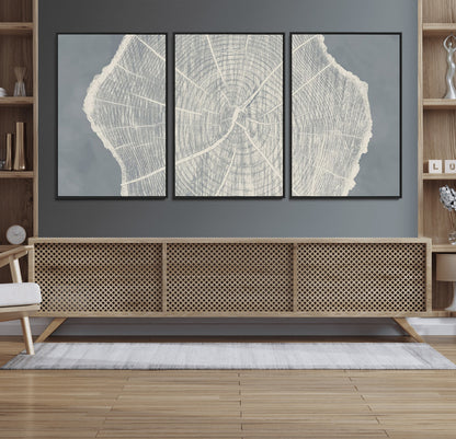 25547-MGV-CV-36X24-Tree Ring Wall Art Canvas Print, Framed Linocut Tree Ring Art Picture Print, Wood Texture Perfect Minimalist Farmhouse Decor