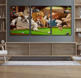 34228-MGV-FC-60X30-3P_Black-Dogs Playing Pool Wall Art Canvas Print, Framed Funny Dog Art Picture Print, Dog Perfect Game Room Decor Artwork