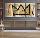 37215-MGV-FC-60X30-3P_Black-Abstract Crown Wall Art – Urban Graffiti Style Canvas Print Modern Street Art Design, Bold Contemporary Decor for Living Room,