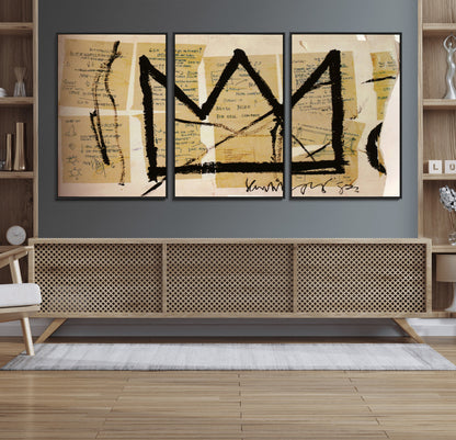 37215-MGV-FC-60X30-3P_Black-Abstract Crown Wall Art – Urban Graffiti Style Canvas Print Modern Street Art Design, Bold Contemporary Decor for Living Room,