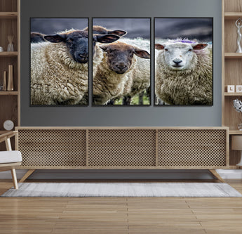 18418-MGV-CV-36X24-Sheep Wall Art Canvas Print, Framed Farmhouse Sheep Art Picture Print, Sheep Herd Perfect Rustic Farmhouse Decor Artwork