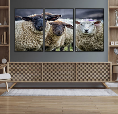 18418-MGV-CV-36X24-Sheep Wall Art Canvas Print, Framed Farmhouse Sheep Art Picture Print, Sheep Herd Perfect Rustic Farmhouse Decor Artwork