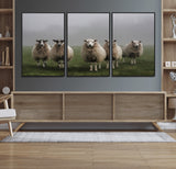 87339-MGV-CV-36X24-Sheep Wall Art – Rustic Farmhouse Canvas Print Flock Standing Misty Field Countryside Photography, Country Animal Decor for Living