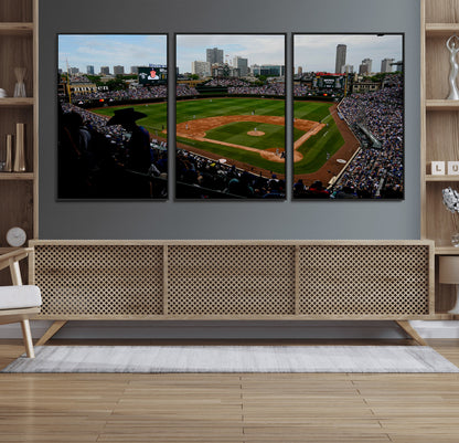 34859-MGV-CV-36X24-Wrigley Field Wall Art Canvas Print, Framed Chicago Cubs Stadium Art Picture Print, Wrigley Stadium Field Perfect Sport Room Decor