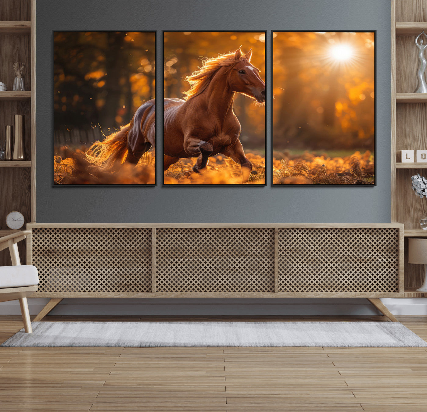 92144-MGV-CV-36X24-Sunset Horse Wall Art Canvas Print, Framed Horse Barn Art Picture Print, Majestic Horse Perfect Rustic Farmhouse Decor Artwork