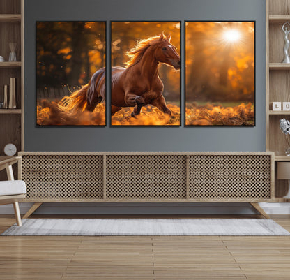92144-MGV-CV-36X24-Sunset Horse Wall Art Canvas Print, Framed Horse Barn Art Picture Print, Majestic Horse Perfect Rustic Farmhouse Decor Artwork