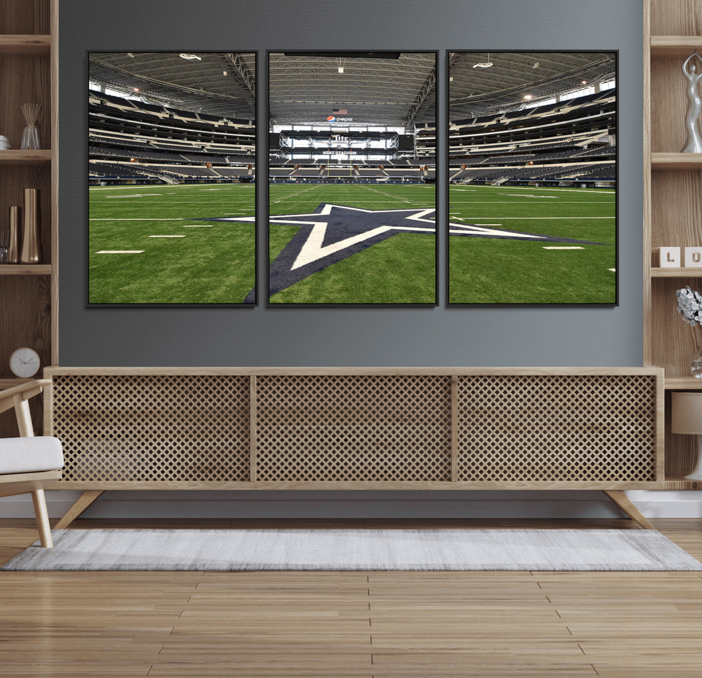 14834-MGV-CV-36X24-Dallas Att Stadium Wall Art Canvas Print, Framed Texas NFL Stadium Art Picture Print, American Football Stadium Perfect Sports