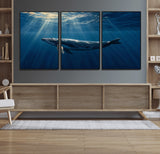 18052-MGV-CV-36X24-Whale Wall Art – Majestic Ocean Canvas Print Marine Life Underwater Sunlight Scene, Nautical Coastal Decor for Living Room,