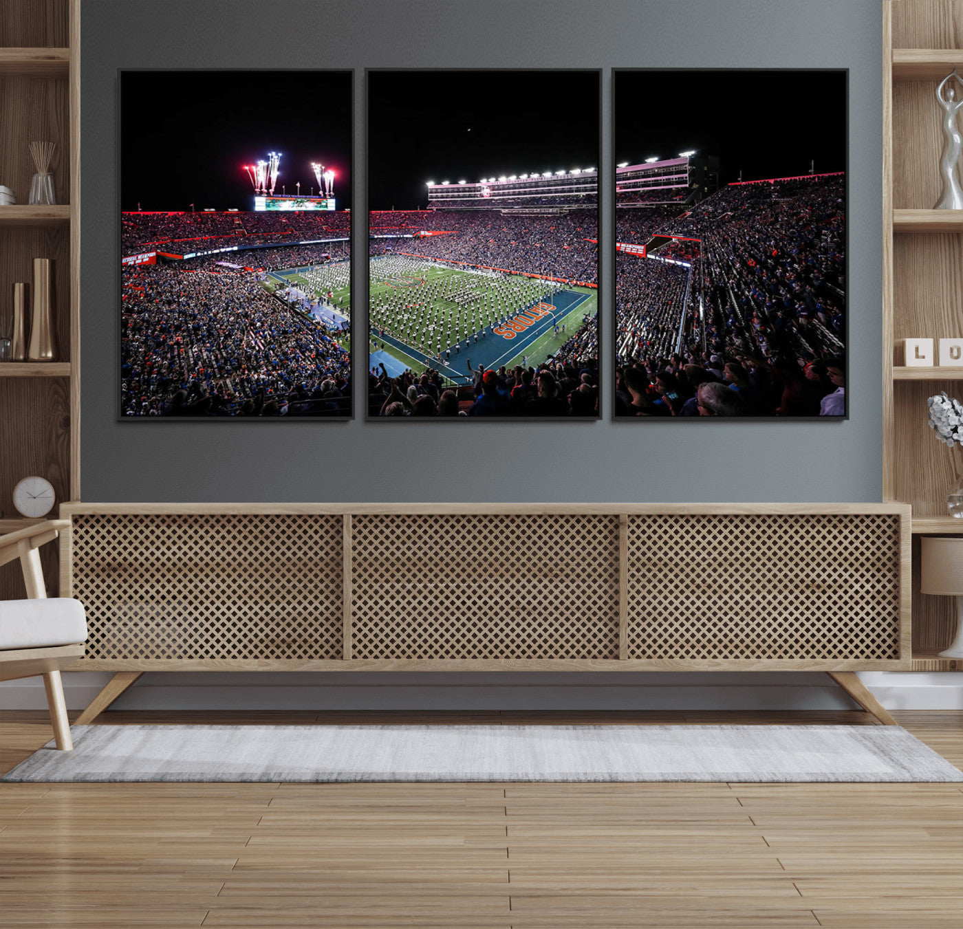46899-MGV-CV-36X24-Ben Hill Griffin Stadium Wall Art Canvas Print, Framed Football Stadium Art Picture Print, Florida Football Stadium Perfect Sport