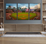 91908-MGV-CV-36X24-Baseball Stadium Wall Art – Canvas Print Game Day Field City Skyline Iconic Arch Scene Sports Photography, Decor for Game Room,