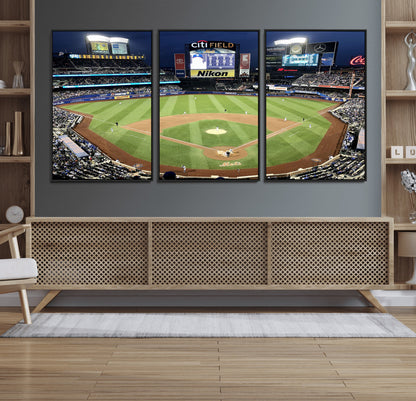 87666-MGV-CV-36X24-City Field Stadium Wall Art Canvas Print, Framed New York Stadium Art Picture Print, Citi Field Stadium Perfect Sport Room Decor