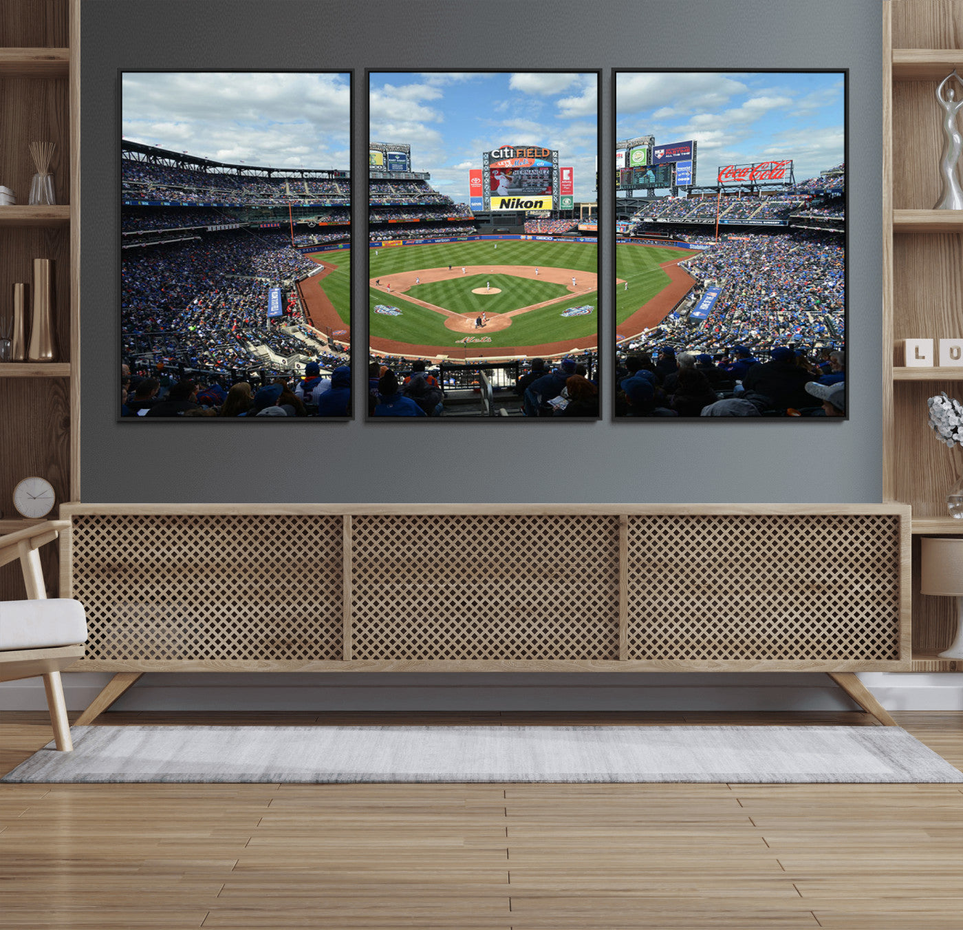22910-MGV-CV-36X24-City Field Stadium Wall Art Canvas Print, Framed New York Stadium Art Picture Print, City Field Perfect Sport Room Decor Artwork