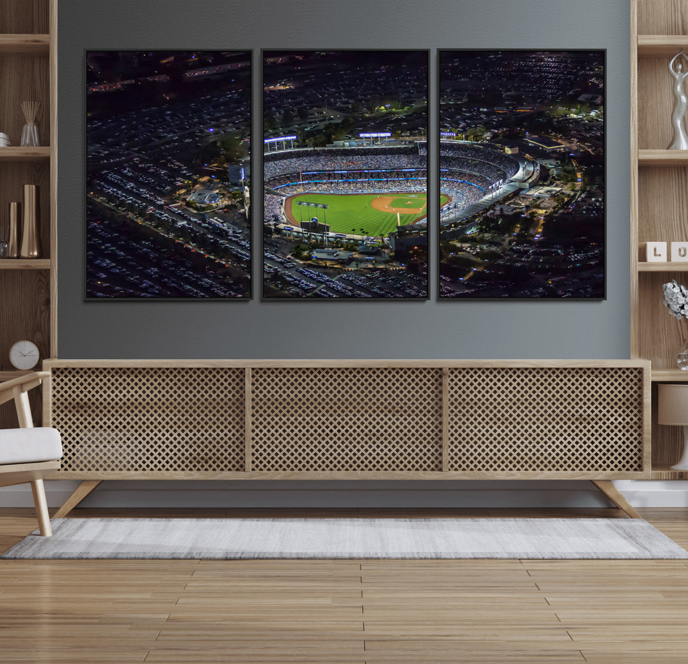 16515-MGV-CV-36X24-Dodgers Stadium Wall Art Canvas Print, Framed Baseball Stadium Art Picture Print, Dodgers Field Perfect Sport Room Decor Artwork