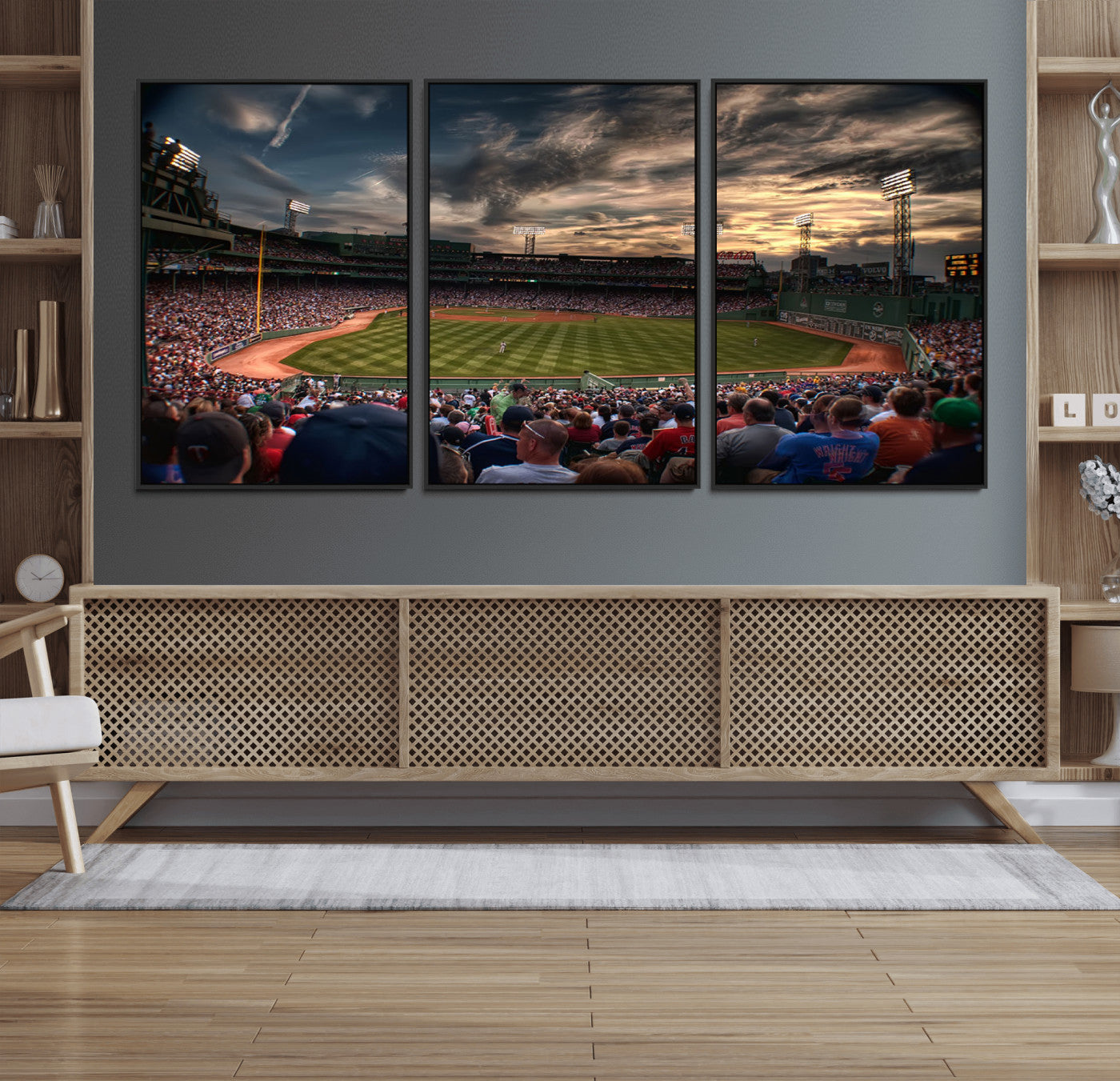 53432-MGV-FC-60X30-3P_Black-Fenway Park Stadium Wall Art Canvas Print, Framed Boston Baseball Stadium Art Picture Print, Massachusetts Fenway Park Perfect