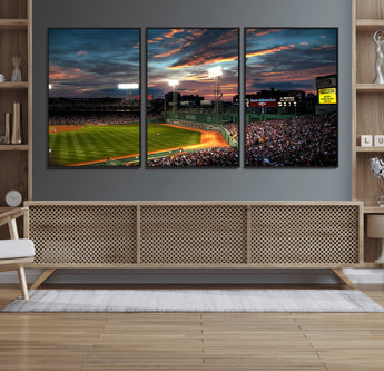 66781-MGV-FC-60X30-3P_Black-Baseball Stadium Wall Art – Canvas Print Evening Game Field Packed Crowd Sunset Sky Sports Photography, Dynamic Decor for Game
