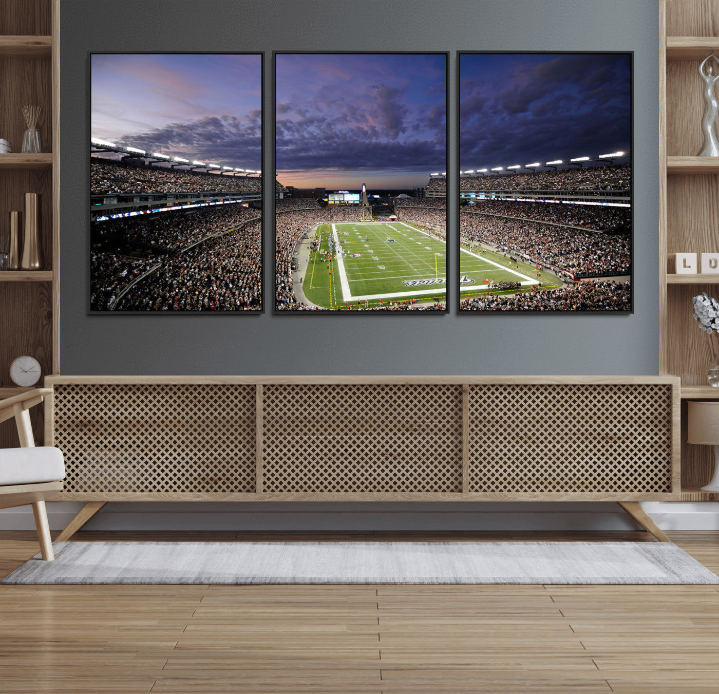 52712-MGV-FC-60X30-3P_Black-Gillette Stadium Field Wall Art Canvas Print, Framed Massachusetts Stadium Art Picture Print, Gillette Stadium Perfect Sport Room
