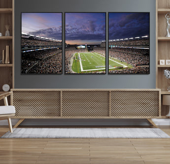 52712-MGV-FC-60X30-3P_Black-Gillette Stadium Field Wall Art Canvas Print, Framed Massachusetts Stadium Art Picture Print, Gillette Stadium Perfect Sport Room