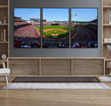 90998-MGV-FC-60X30-3P_Black-Baseball Stadium Wall Art – Canvas Print Day Game Field Packed Crowd Bright Blue Sky Sports Photography, Classic Decor for Game