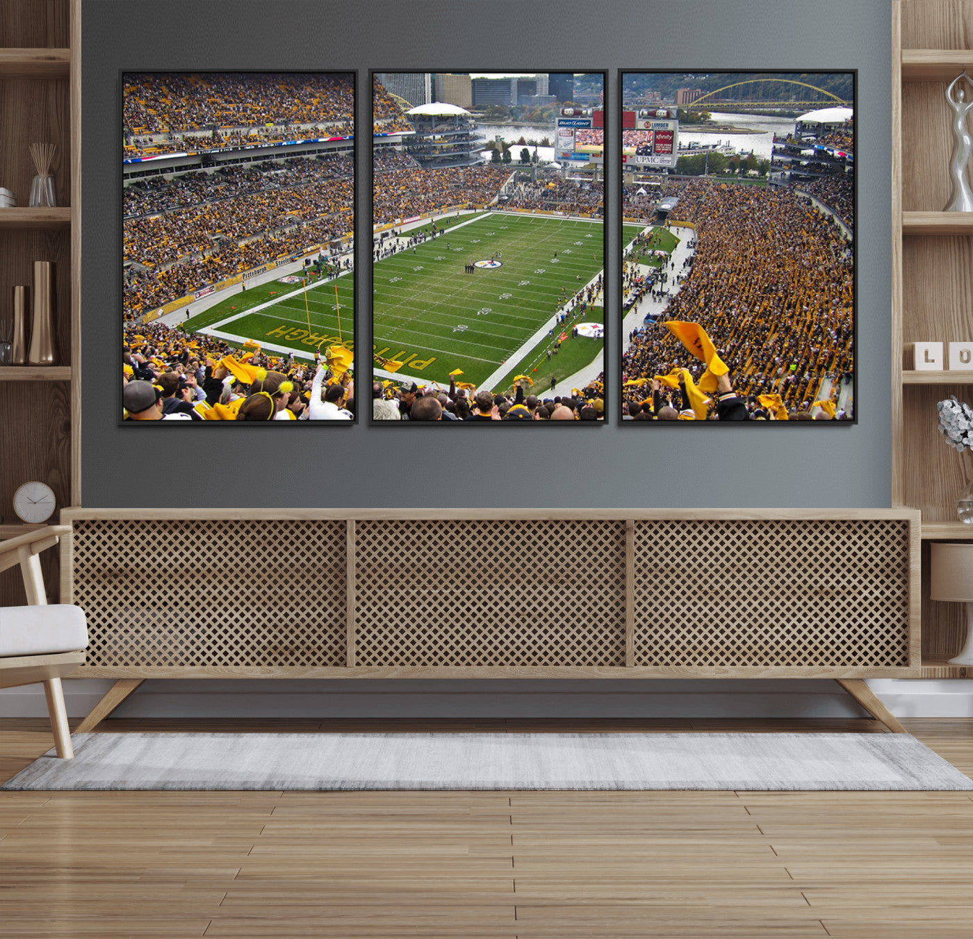 51419-MGV-FC-60X30-3P_Black-Heinz Field Wall Art Canvas Print, Framed Pittsburgh Stadium Field Art Picture Print, Heinz Stadium Field Perfect Sports Room