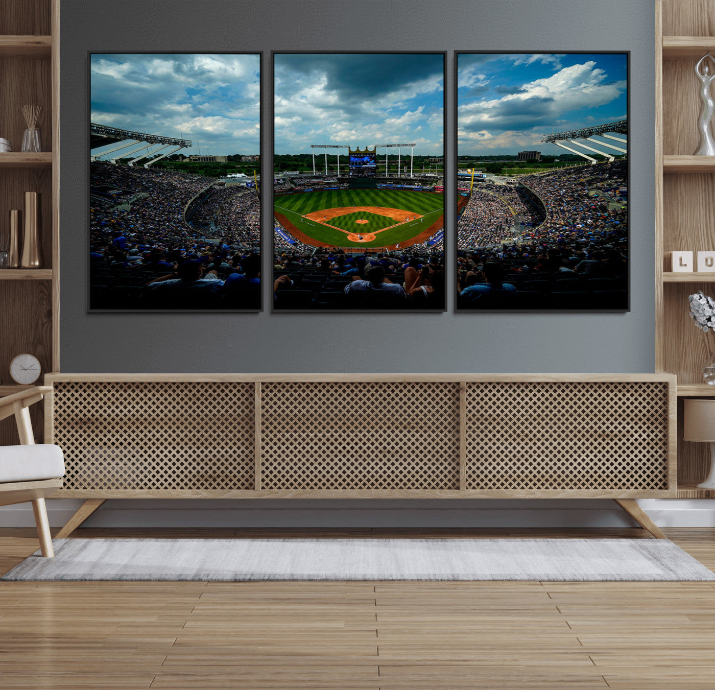 37127-MGV-FC-60X30-3P_Black-Kauffman Stadium Wall Art Canvas Print, Framed Kansas City Royals Field Art Picture Print, Baseball Stadium Perfect Sport Room