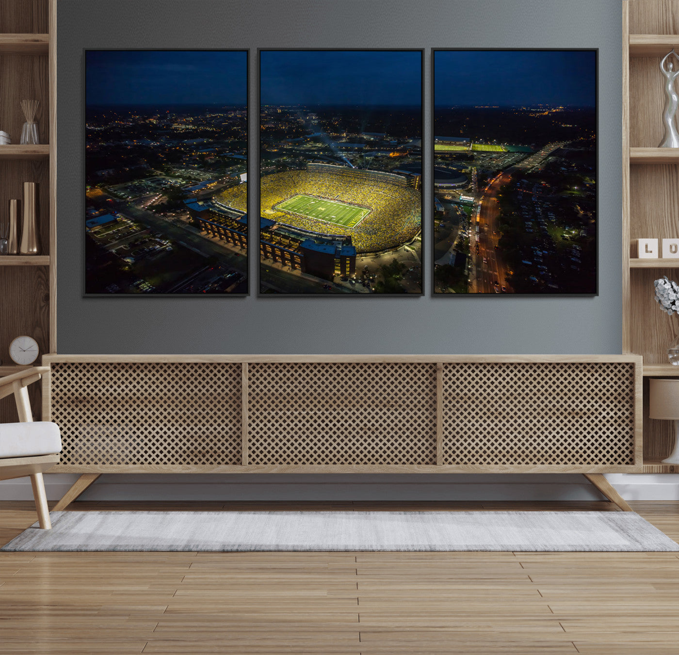 52519-MGV-CV-36X24-Michigan Football Stadium Wall Art Canvas Print, Framed Michigan Stadium Art Picture Print, Michigan Wolverines Field Perfect