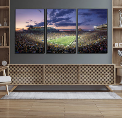 50825-MGV-FC-60X30-3P_Black-Notre Dame Stadium Wall Art Canvas Print, Framed Indiana Stadium Art Picture Print, Football Stadium Perfect Sports Room Decor