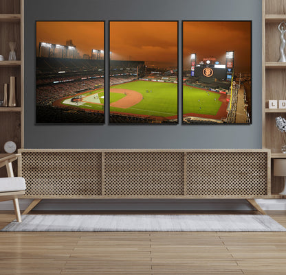 31315-MGV-FC-60X30-3P_Black-Oracle Park Stadium Wall Art Canvas Print, Framed California Stadium Art Picture Print, Oracle Park Field Perfect Sport Room Decor